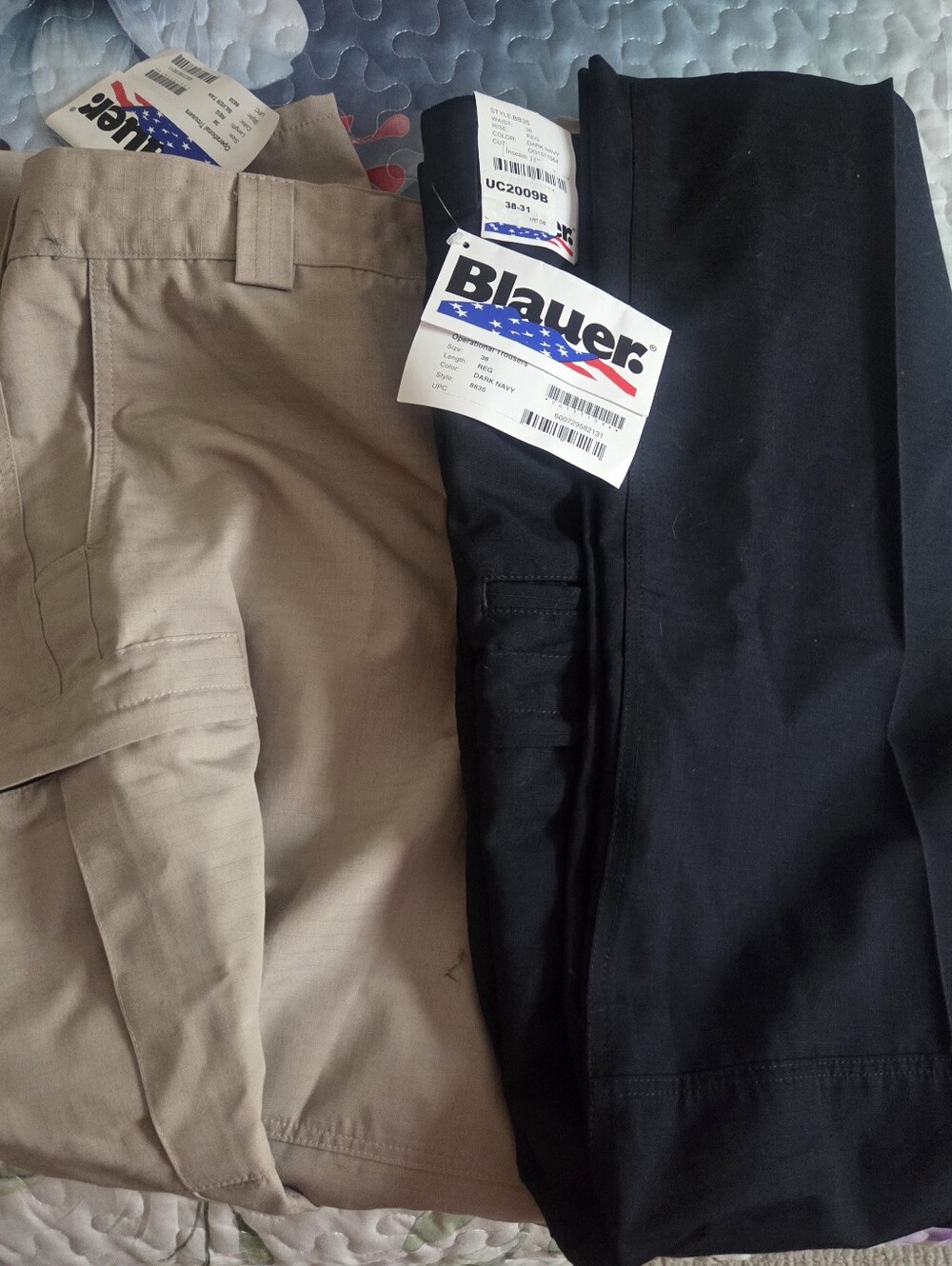 Two pairs of Blauer Mens Operational Pants Dark Navy and Khaki Size 38x27 8835